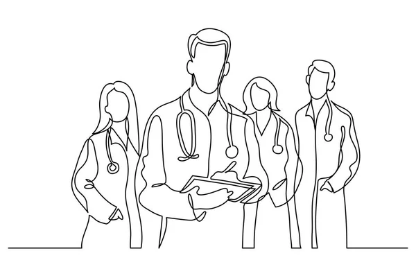 医師のチームの連続ベクトル線の描画 — ストックベクタ