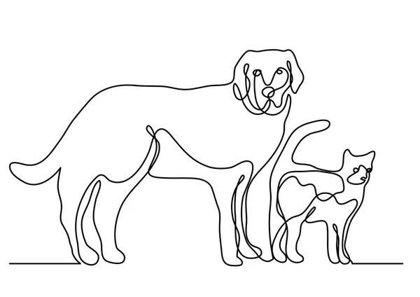 Непрерывная Линия Рисования Собак Кошек — стоковый вектор