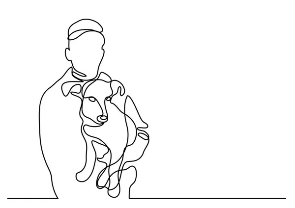 Desenho Linha Contínua Proprietário Segurando Seu Cão —  Vetores de Stock
