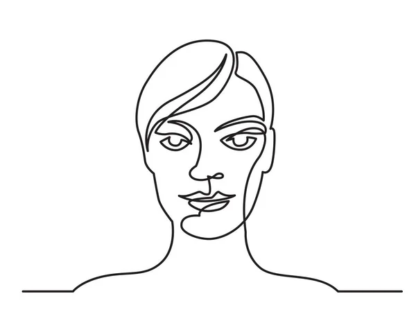 Continuous Line Drawing Woman Short Hair White Background — Stock Vector