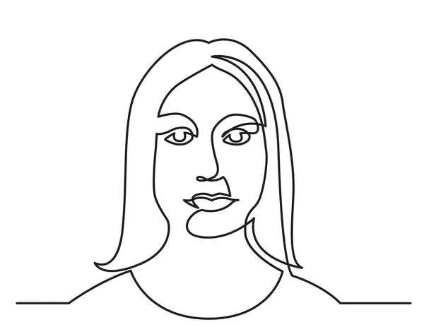 Continuous Line Drawing Woman Head Portrait White Background — Stock Vector