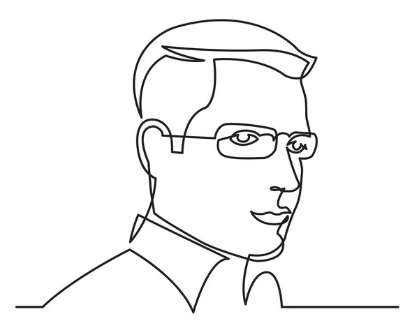 Dessin Ligne Continue Homme Affaires Lunettes Portrait Sur Fond Blanc — Image vectorielle