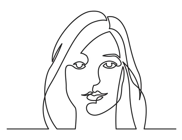 Continuous Line Drawing Lovely Woman Portrait White Background — Stock Vector