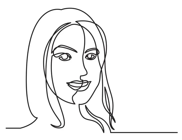 Continuous Line Drawing Pretty Smiling Woman White Background — Stock Vector