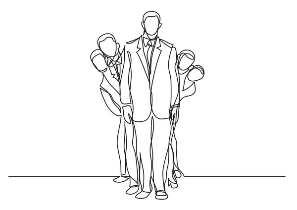 Continuous Line Drawing Standing Happy Business Team — Stock Vector