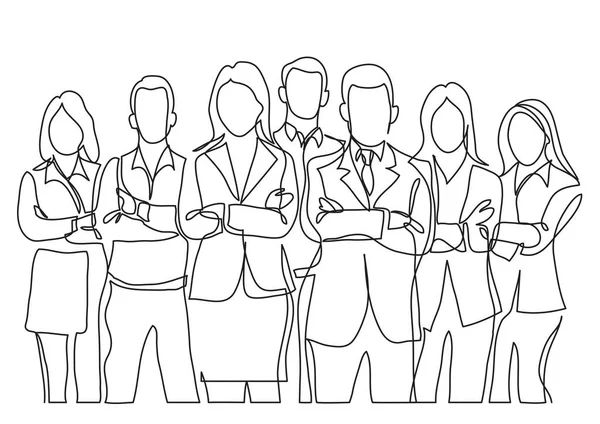 Continuous Line Drawing Business Team Standing Crossed Arms — Stock Vector