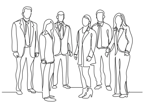 Continuous Line Drawing Business Team Standing Together — Stock Vector