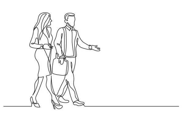 Continuous Line Drawing Two Business Persons Walking Together Talking — Stock Vector