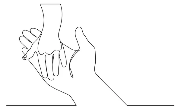 Dibujo Línea Continua Mano Adulta Sosteniendo Mano Del Niño — Archivo Imágenes Vectoriales