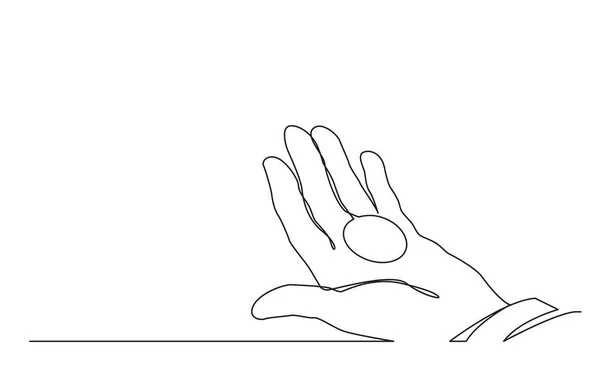 Desenho Linha Contínua Mão Segurando Moeda — Vetor de Stock