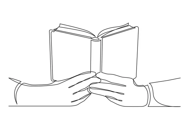 Συνεχής Γραμμή Κατάρτιση Χέρια Κρατώντας Ανοιχτό Βιβλίο — Διανυσματικό Αρχείο