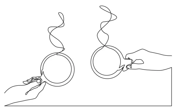 Dessin Ligne Continue Deux Mains Tenant Des Tasses Café — Image vectorielle