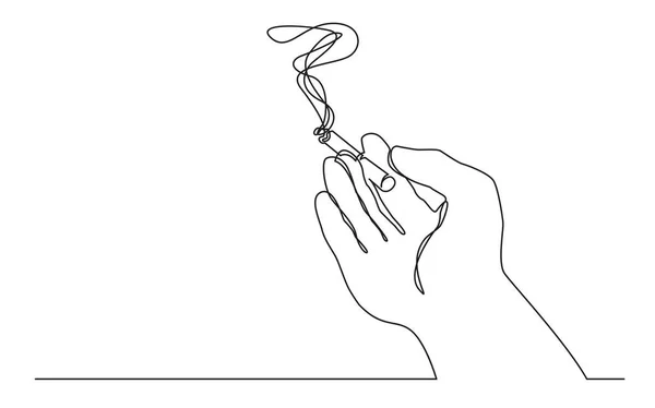 Linha Contínua Desenho Mão Segurando Fumar Cigarro —  Vetores de Stock
