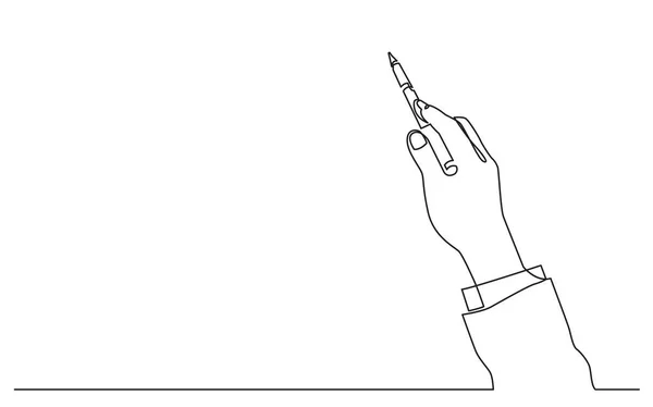 Dibujo Línea Continua Mano Apuntando Con Pluma — Vector de stock