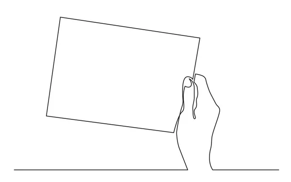 Desenho Linha Contínua Mão Segurando Sinal Caixa — Vetor de Stock
