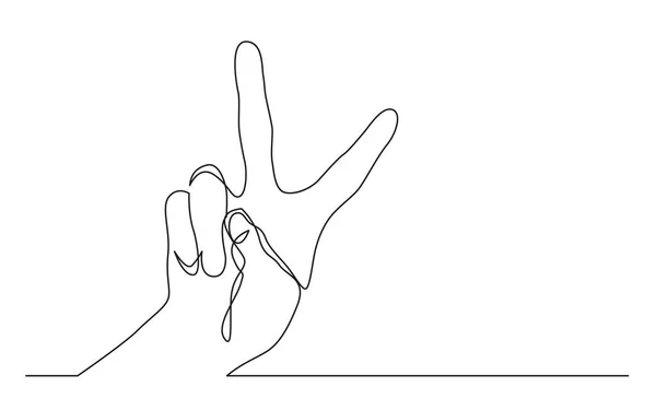 Kontinuální Perokresba Jedné Ruky Ukazující Znamení Vítězství — Stockový vektor