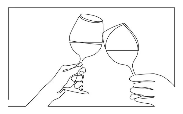 Dessin Ligne Continue Deux Mains Acclamant Avec Des Verres Vin — Image vectorielle