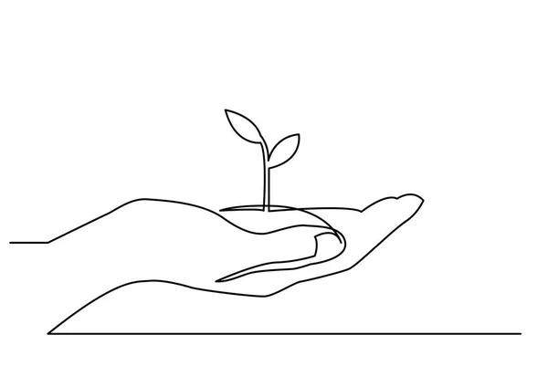 Ciągły Rysunek Linii Dłoni Pokazujący Rosnącą Roślinę — Wektor stockowy