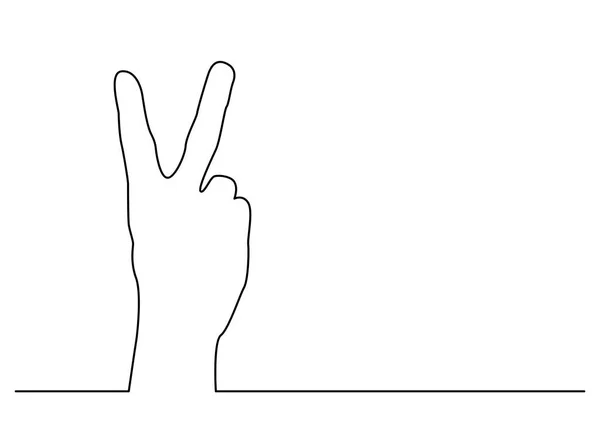 Continu Lijntekening Van Hand Tonen Teken Van Overwinning — Stockvector