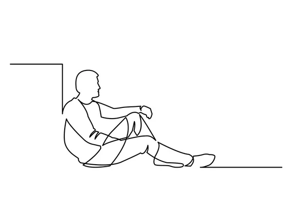 Desenho Linha Contínua Homem Sentado —  Vetores de Stock