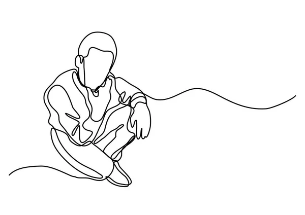 Desenho Linha Contínua Homem Sentado —  Vetores de Stock