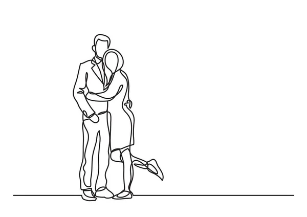 Continuous Line Drawing Couple Standing Hugging — Stock Vector