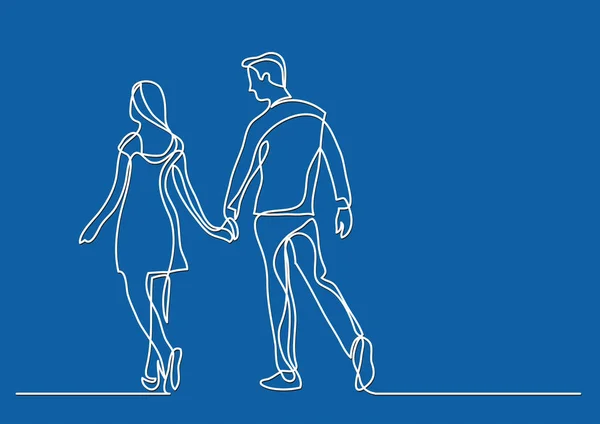 Genç Çiftin Birlikte Yürüme Sürekli Çizgi Çizme — Stok Vektör