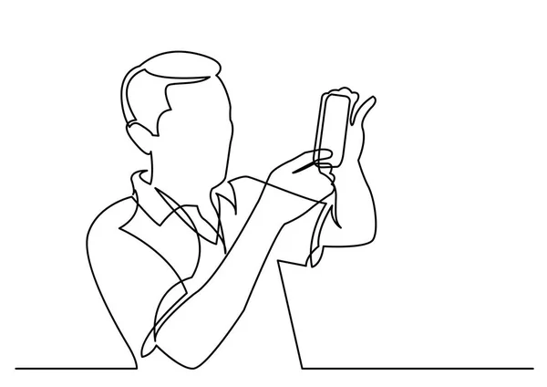 Συνεχή Γραμμικό Σχέδιο Του Ανθρώπου Κάνοντας Φωτογραφία Smartphone — Διανυσματικό Αρχείο