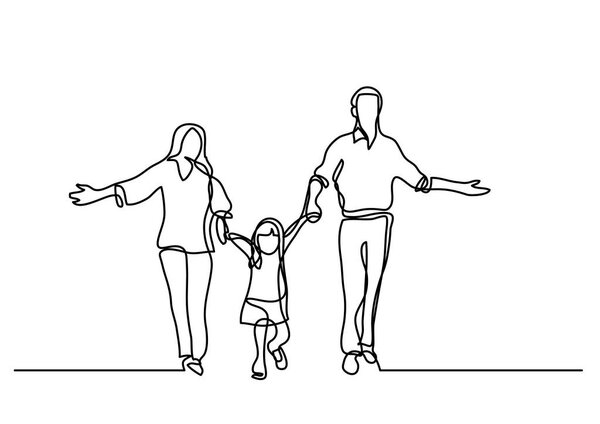 continuous line drawing of mother father and child