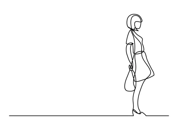 Kontinuierliche Linienzeichnung Eines Einsamen Stehenden Mädchens — Stockvektor