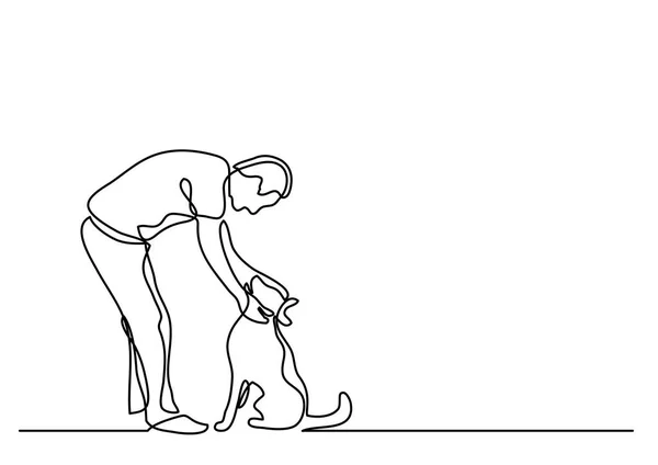 Kontinuerlig Linje Ritning Man Klappa Hund — Stock vektor