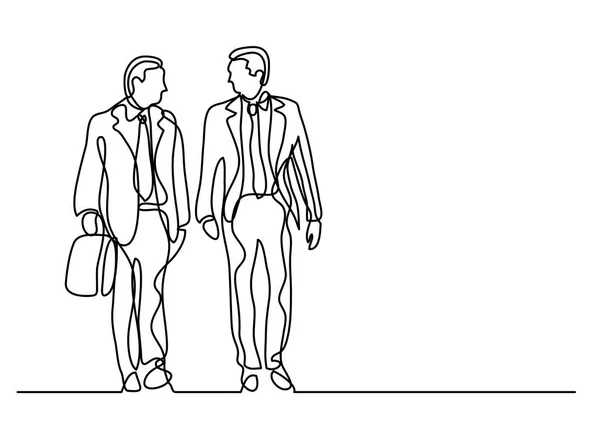 Continuous Line Drawing Two Walking Businessmen — Stock Vector