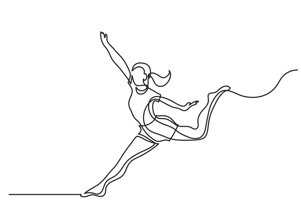 Línea Continua Dibujo Mujer Feliz Bailando — Vector de stock