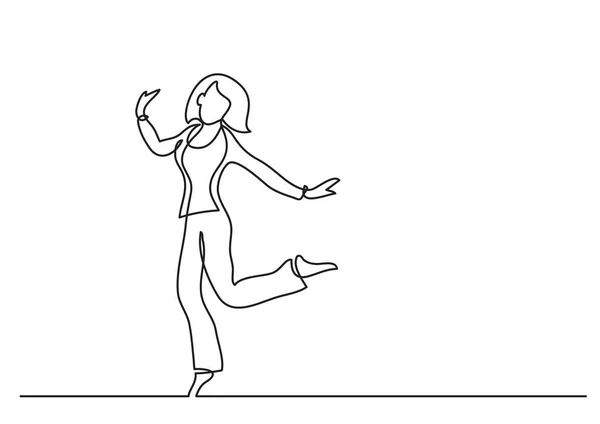 Línea Continua Dibujo Animar Mujer Saltando — Vector de stock