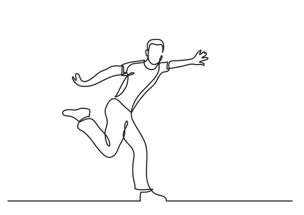 Línea Continua Dibujo Hombre Joven Corriendo Feliz — Vector de stock