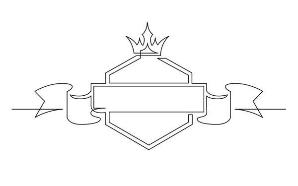 Continu Lijntekening Van Schild Kroon Lint Label — Stockvector