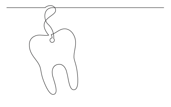 Desenho Linha Contínua Etiqueta Dental Dente —  Vetores de Stock