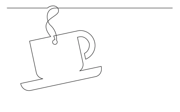 Línea Continua Dibujo Etiqueta Taza Café — Vector de stock