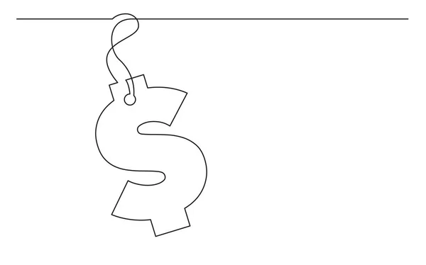 Ciągłego Rysowania Linii Oznakowania Znak Dolara — Wektor stockowy