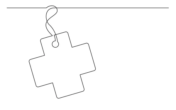 Kontinuierliche Linienzeichnung Von Medizinischem Cross Tag Etikettendesign — Stockvektor