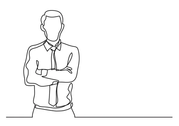 交差腕 連続直線の描画に立っているビジネスマン — ストックベクタ