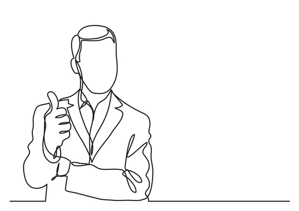 站立的商人展示拇指向上手势 连续的线图画 — 图库矢量图片