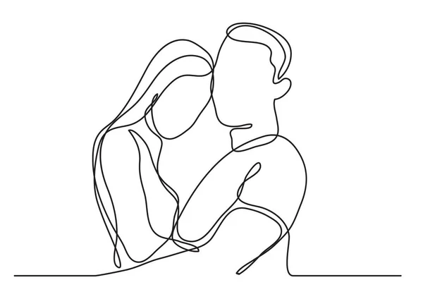 Feliz Pareja Sentado Abrazando Línea Continua Dibujo — Vector de stock