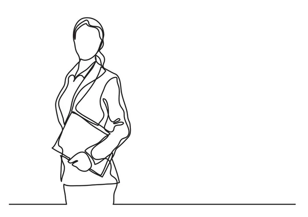 Standing Business Woman Continuous Line Drawing — Stock Vector