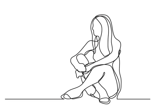 Femme Assise Sur Sol Dessin Ligne Continue — Image vectorielle