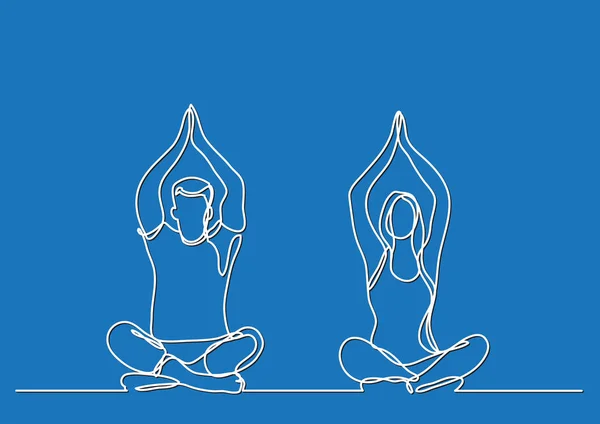 Yoga Sürekli Çizim Yaparken Adam Kadın — Stok Vektör