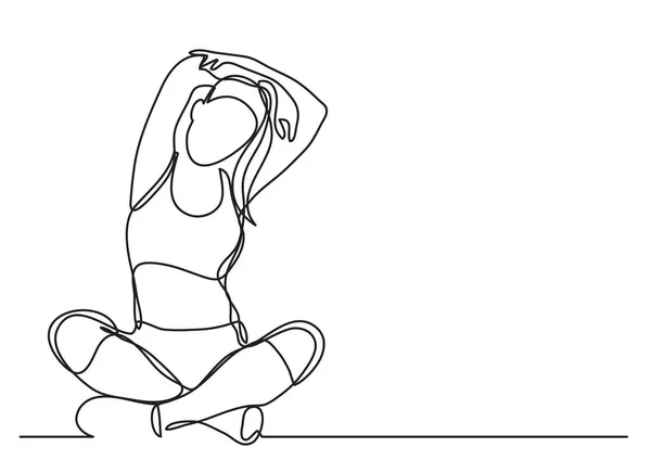 Donna Che Yoga Disegno Linea Continua — Vettoriale Stock