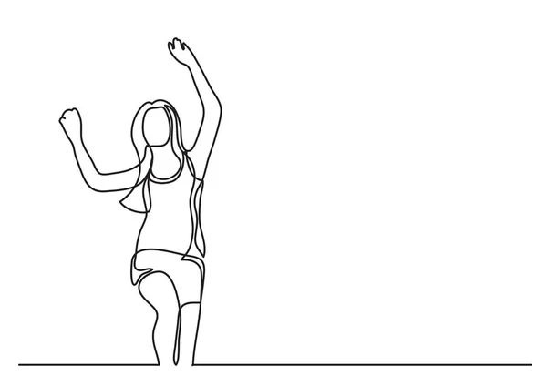 Glada Dansande Kvinna Kontinuerlig Linje Ritning — Stock vektor