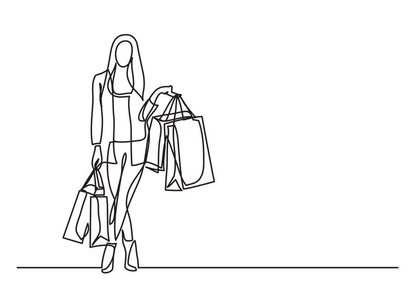 购物妇女与袋子 唯一线图画 — 图库矢量图片