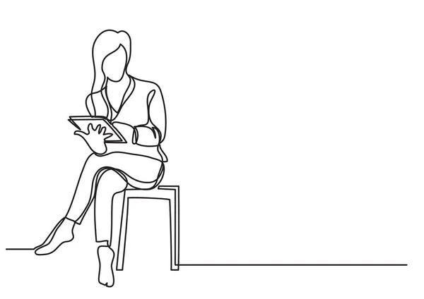 Sentada Mujer Lectura Revista Dibujo Una Sola Línea — Vector de stock